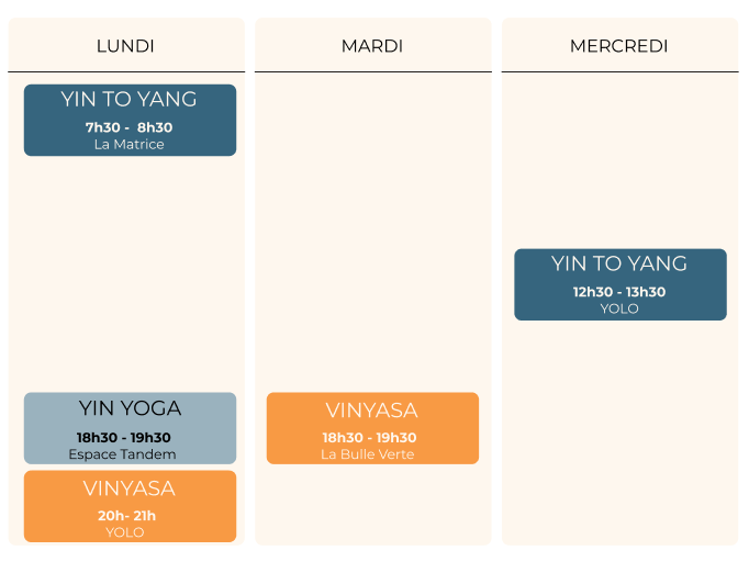 Cours de yoga - planning 2025/2026
