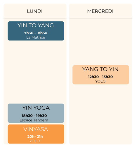 Planning yoga Sandra Salerno - année 2025-2026